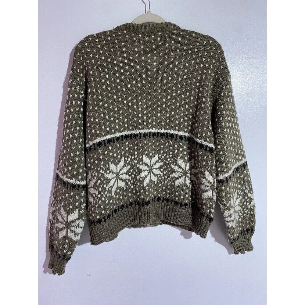 Vintage Catamount Trail Cardigan Sweater L Tan Wool Fair Isle Grandma‎ Cabincore